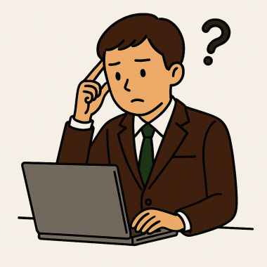 パソコンを見て悩ましげなOさんのイラスト